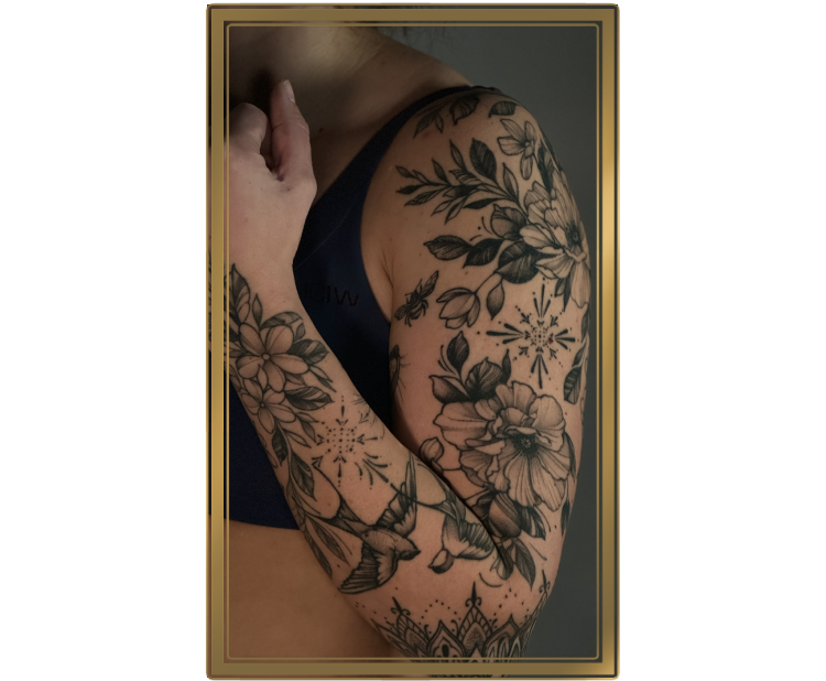 Exempel på en tatuering i neotrad-stil utförd av Nellie